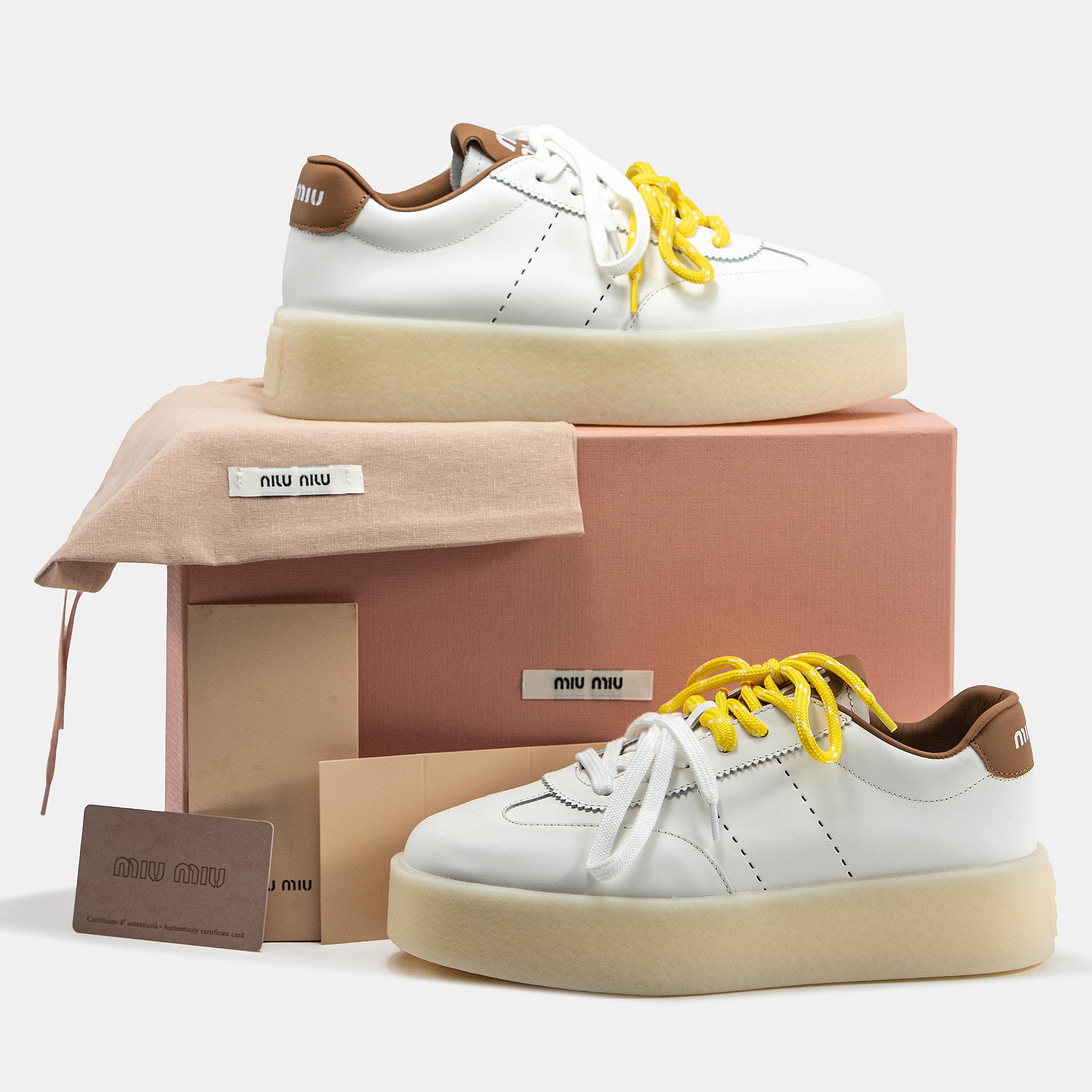 Miu Miu Platform Sneakers White Brown Yellow - изображение 1