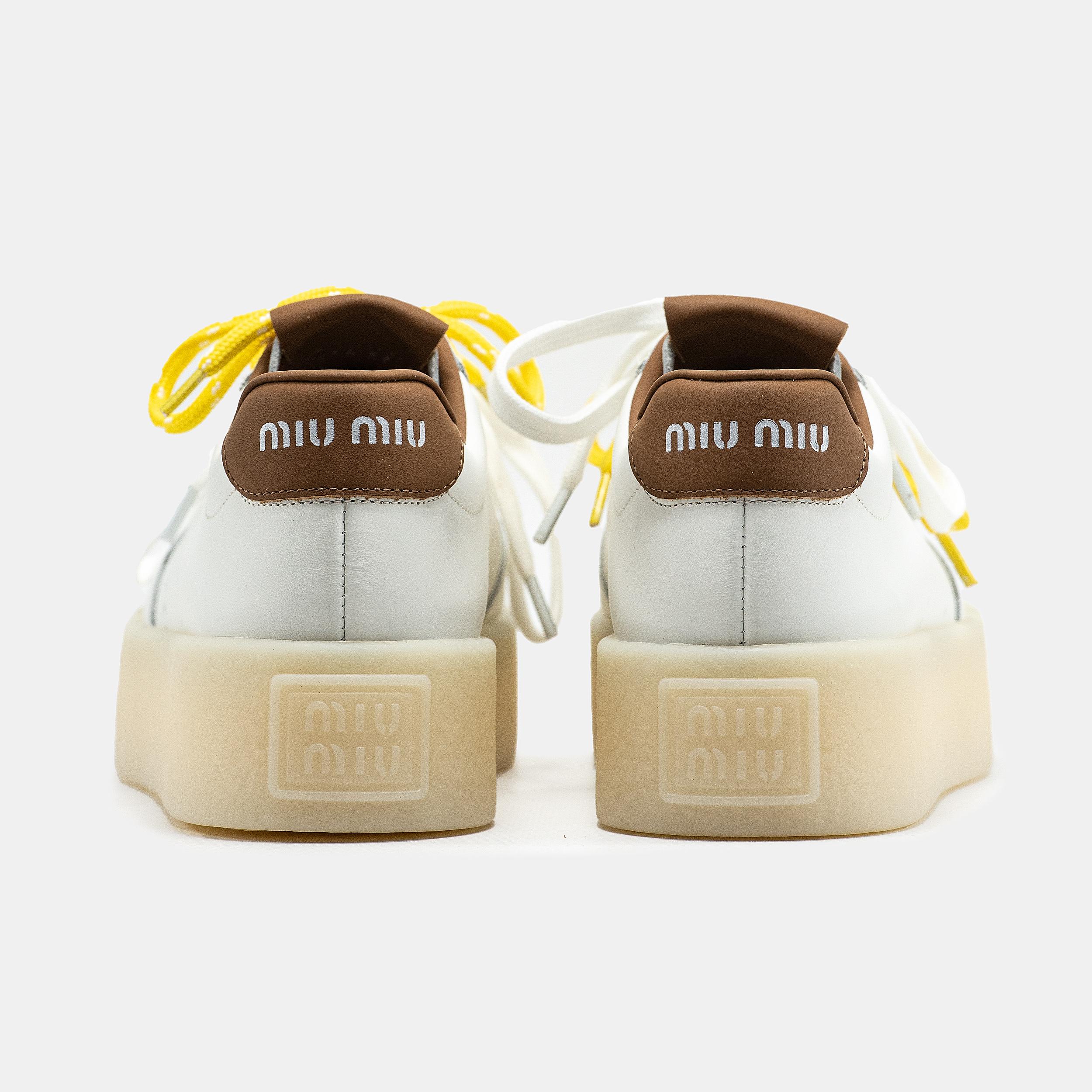 Miu Miu Platform Sneakers White Brown Yellow - изображение 5