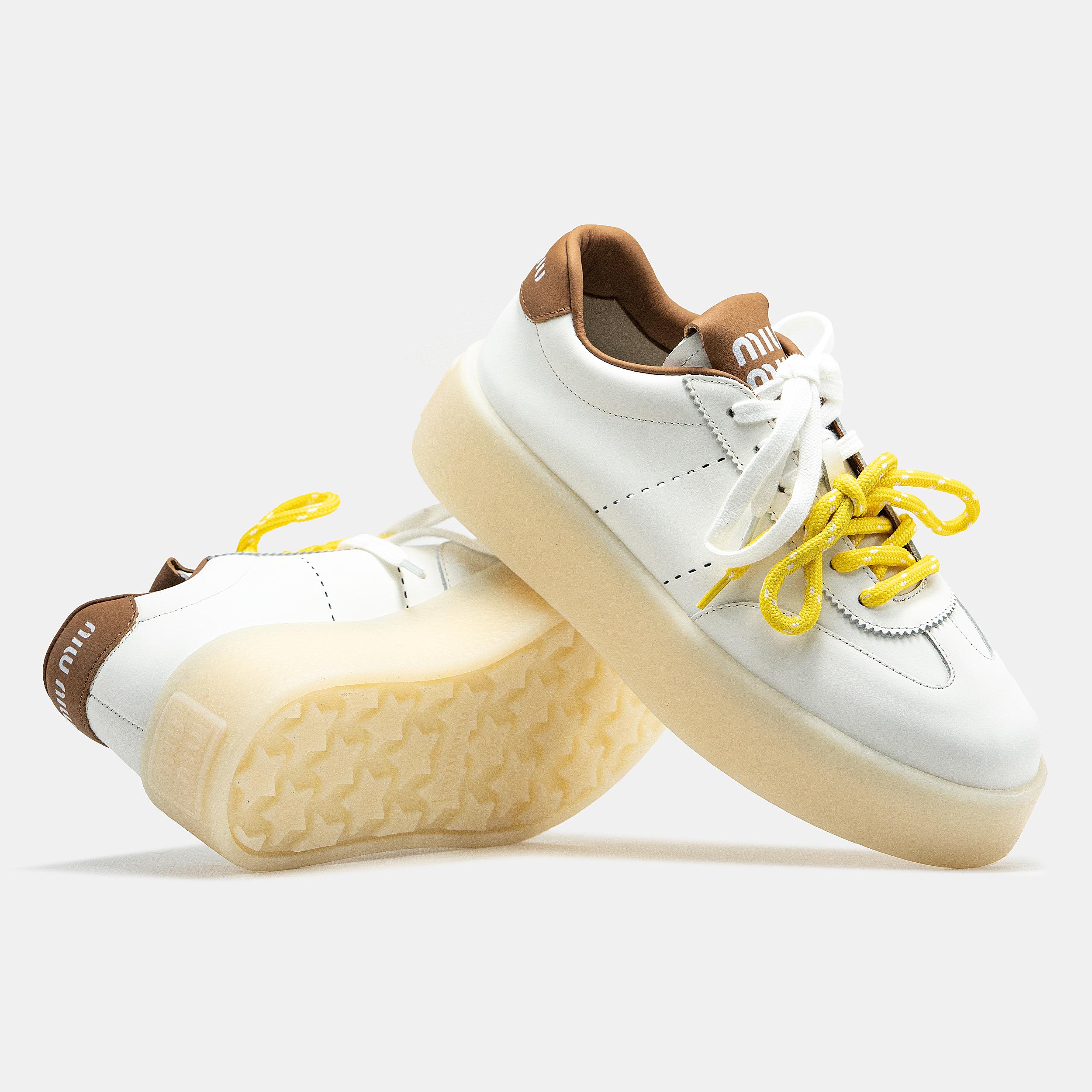 Miu Miu Platform Sneakers White Brown Yellow - изображение 8