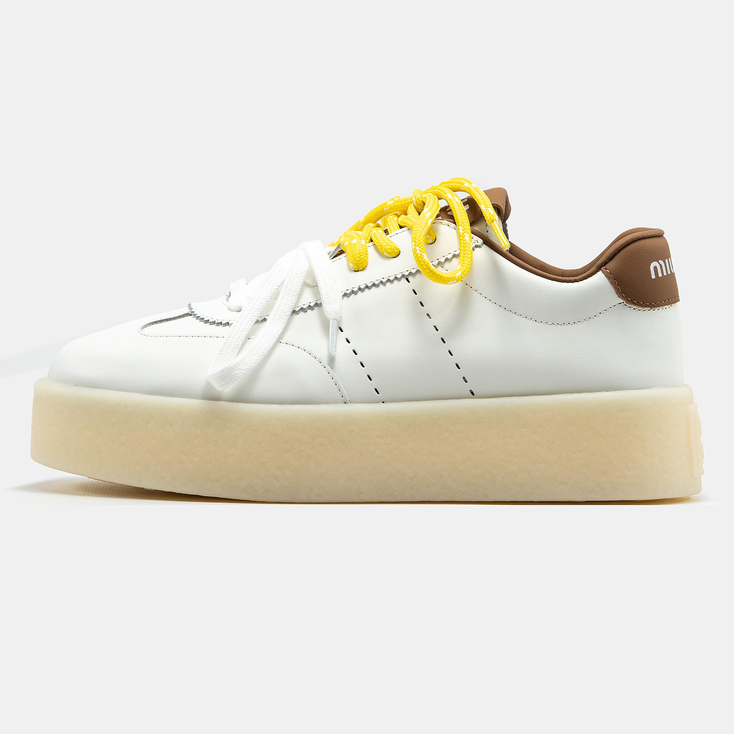 Miu Miu Platform Sneakers White Brown Yellow