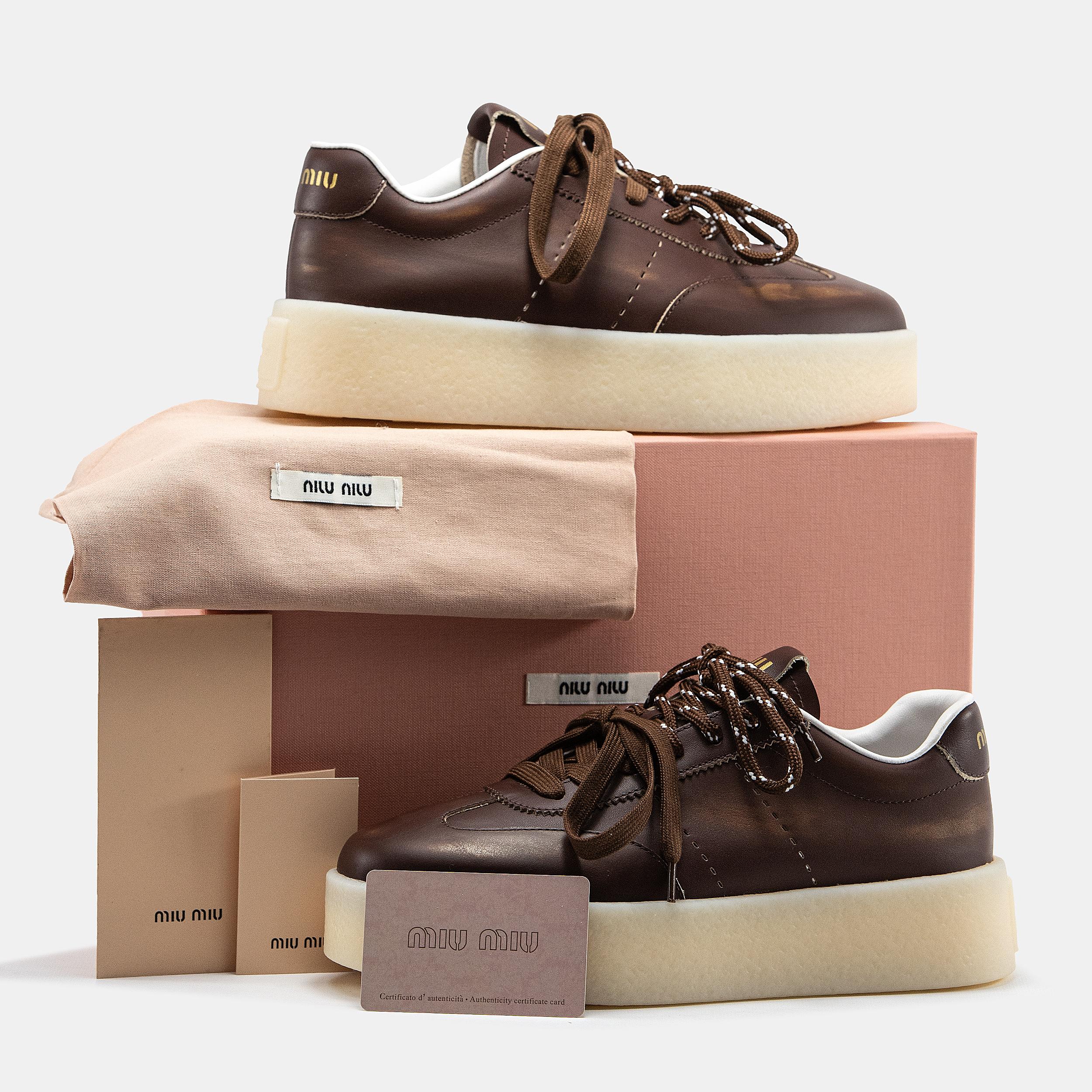 Miu Miu Platform Sneakers Brown White - изображение 1