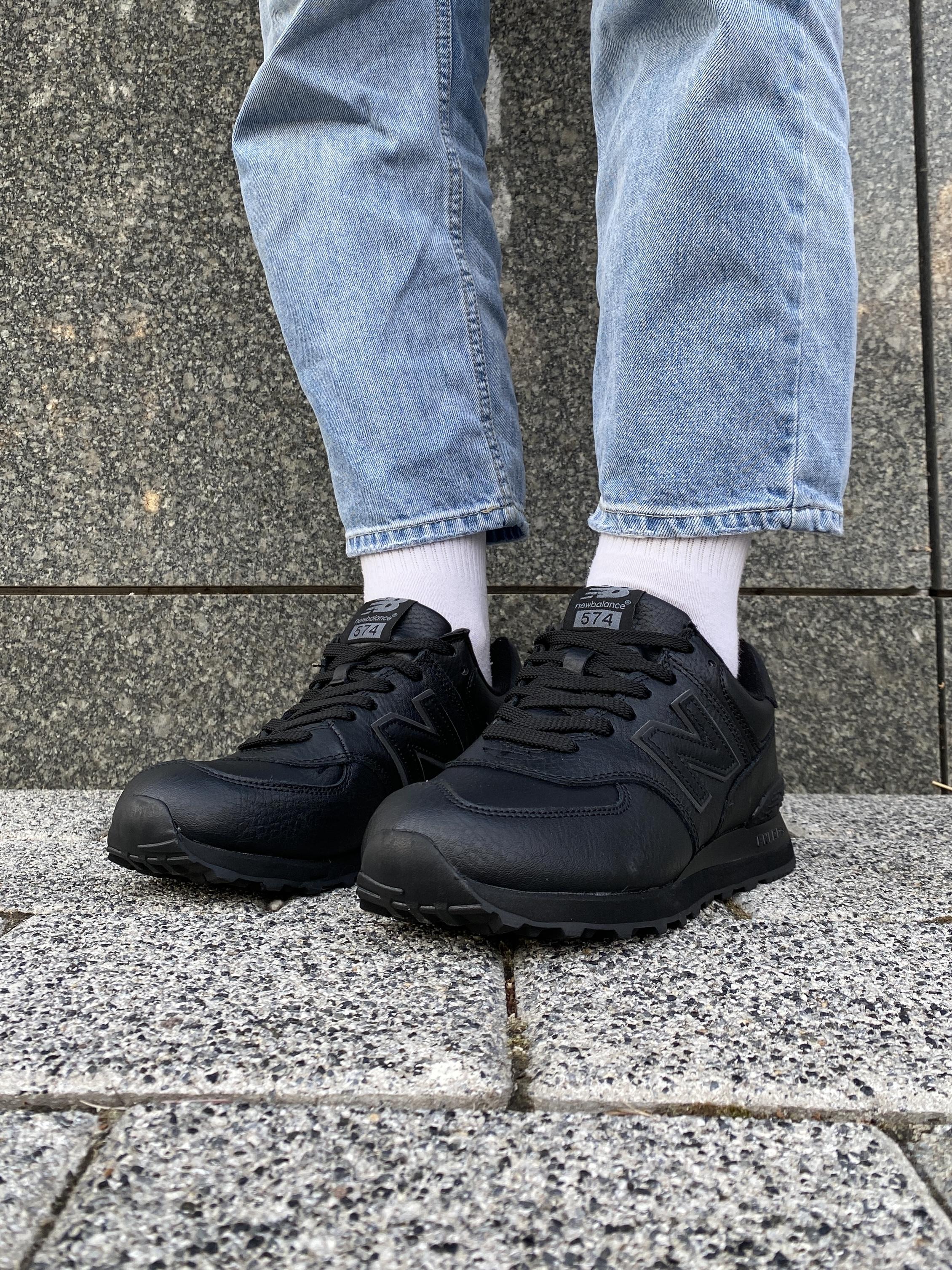 New Balance 574 Triple Black Leather - изображение 1